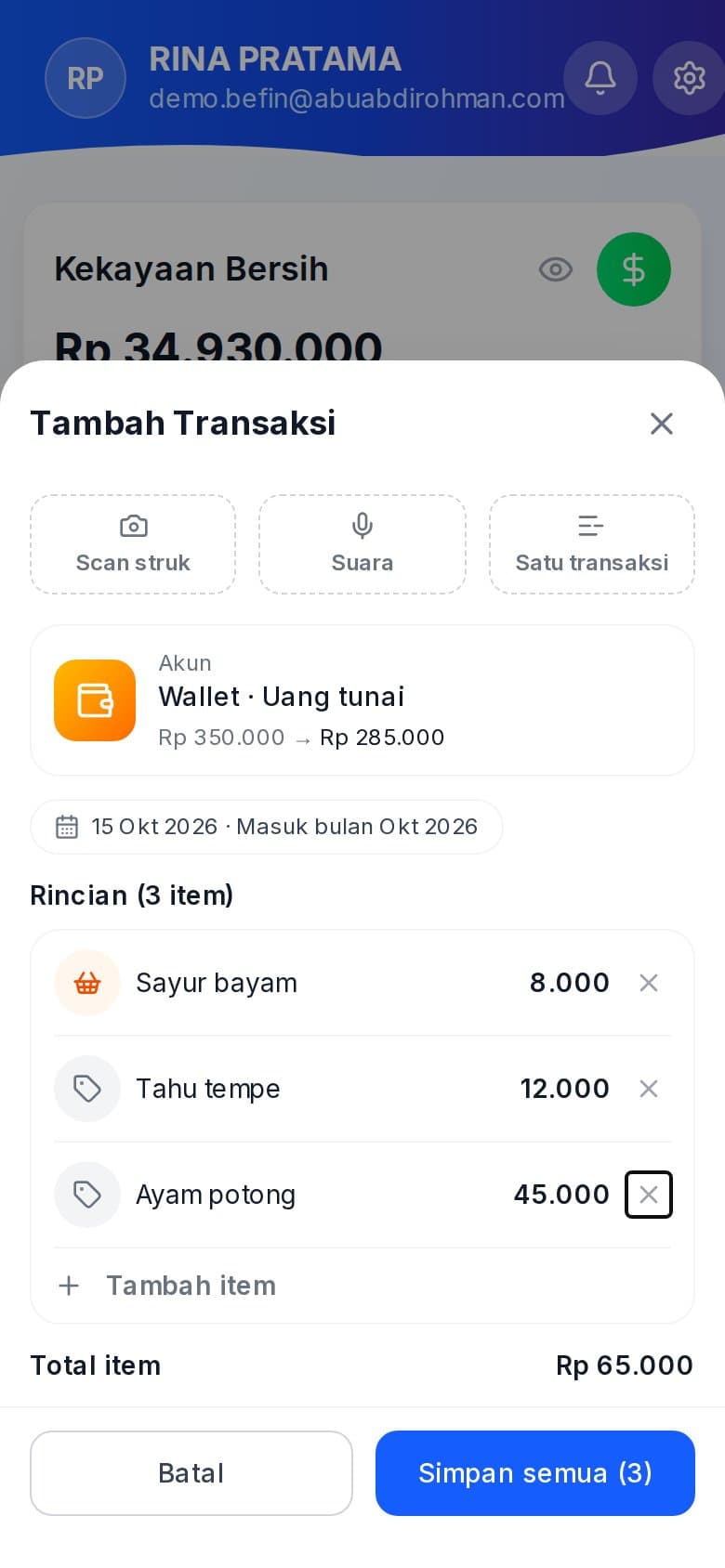 Form banyak item sekaligus