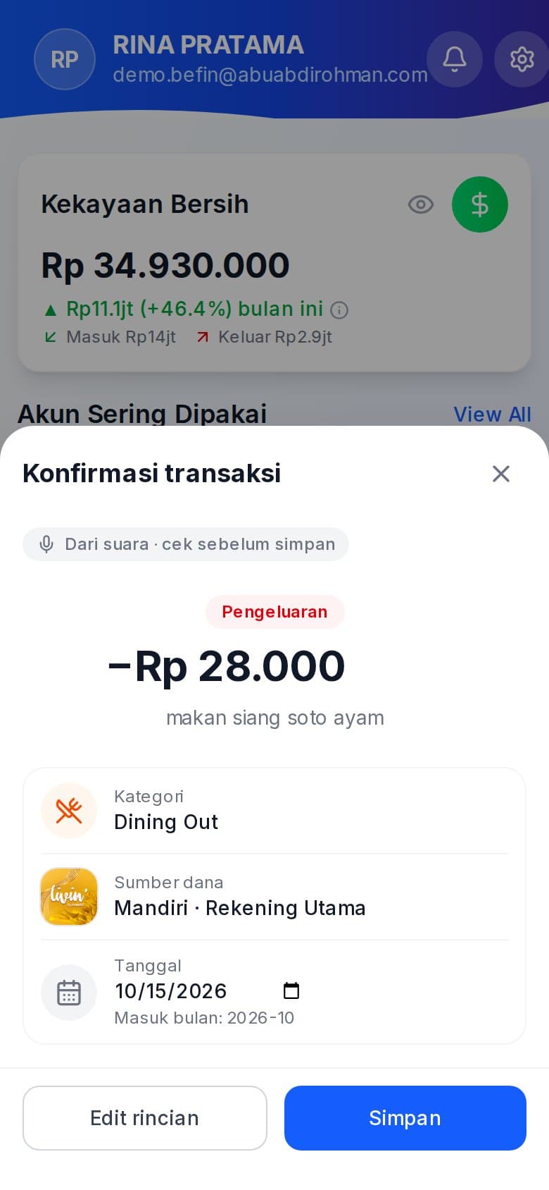 Lembar konfirmasi transaksi hasil suara