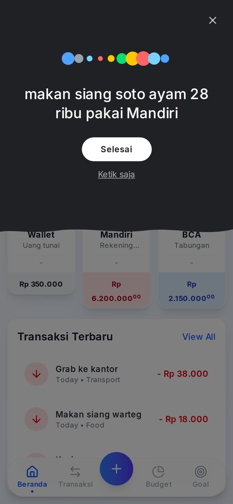 Layar suara sedang mendengarkan dan menuliskan kalimat